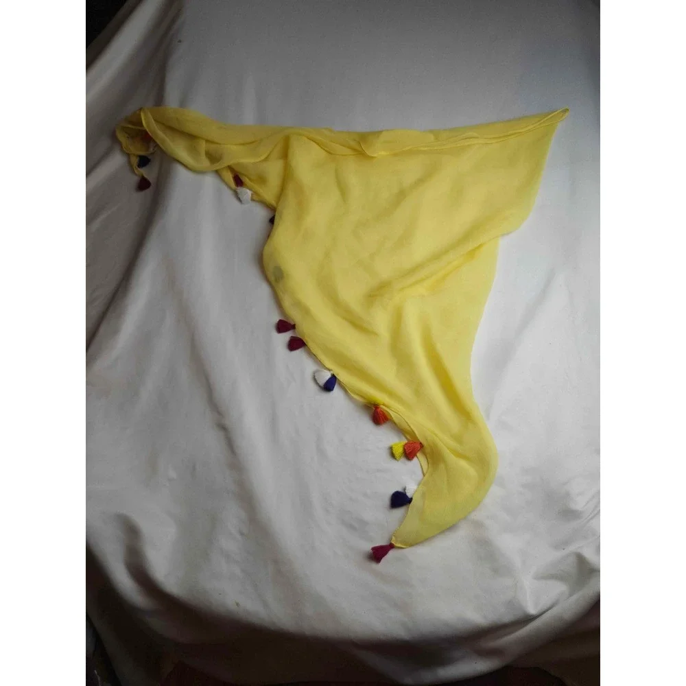 Collection Eighteen Yellow Sheer Triangle Scarf Multi Color Tassel Trim Boho O/S